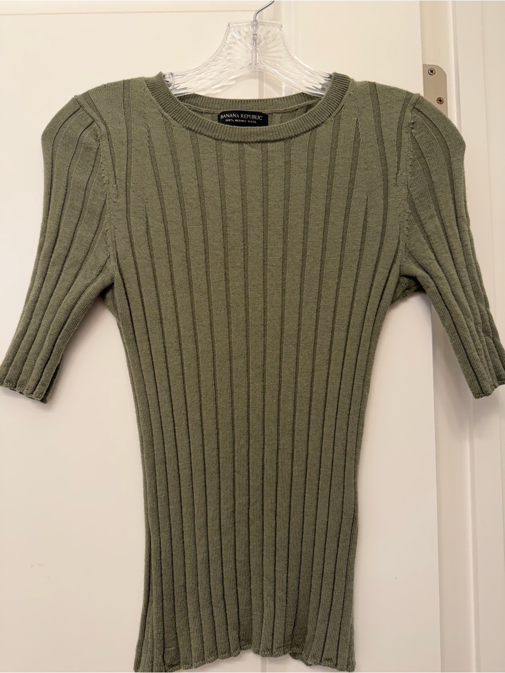 Banana Republic Carino Ribbed Merino Wool Crewneck Short Sleeve Sweater